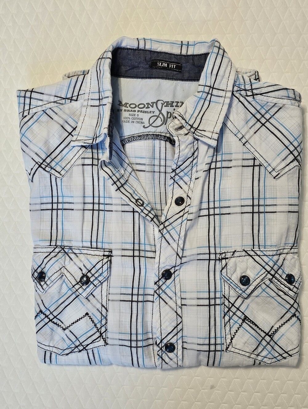 Moonshine Spirit Brad Paisley Mens Small Short Sleeve Western Snap Plaid Shirt S